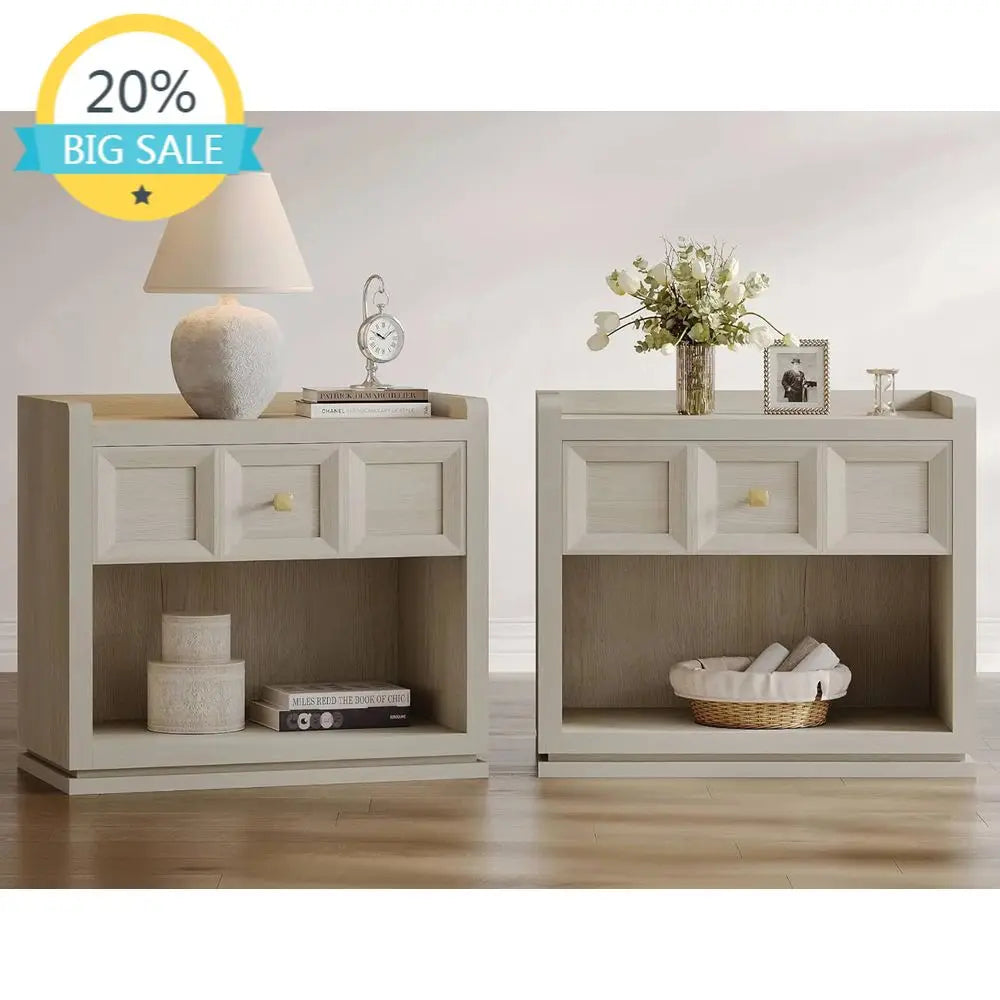 Pair of 26 Wide Grey White Oak Nightstands
