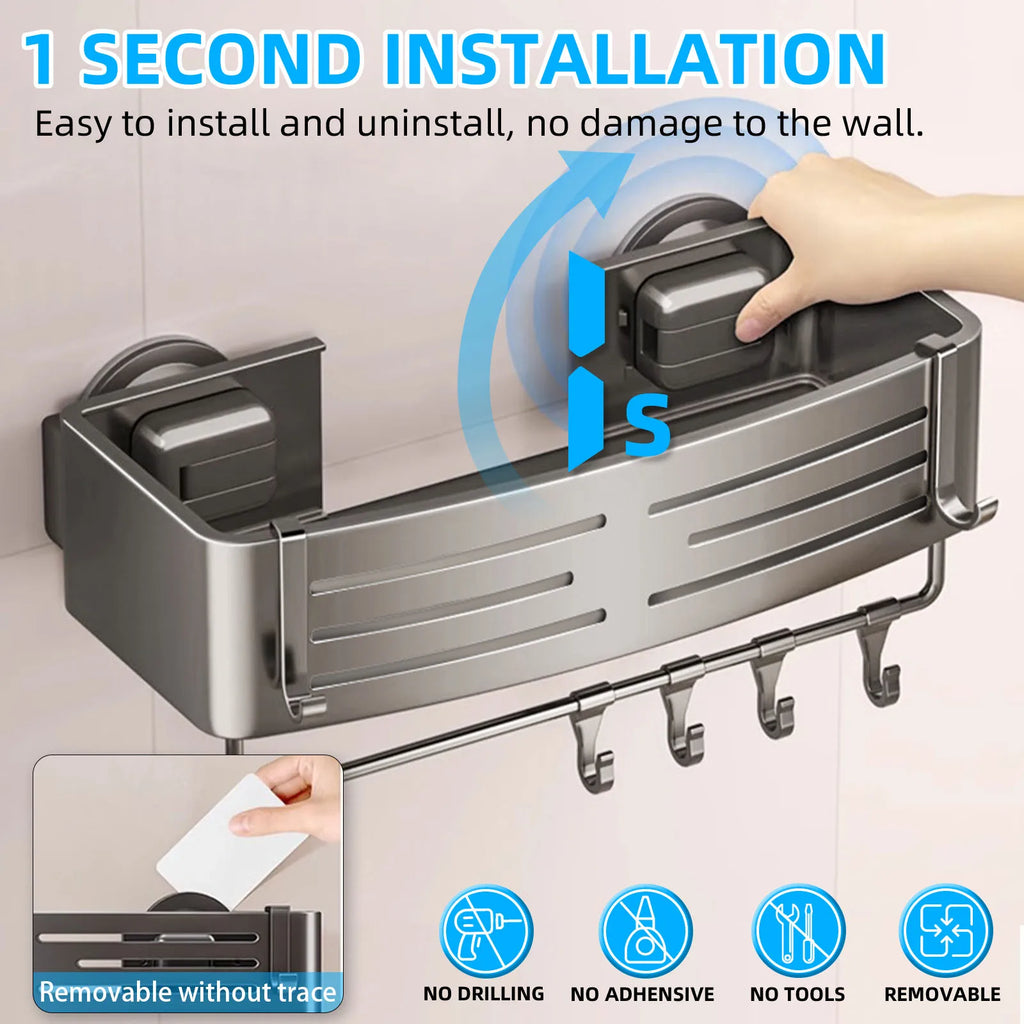 Suction Cup Shelf Gray Bathroom