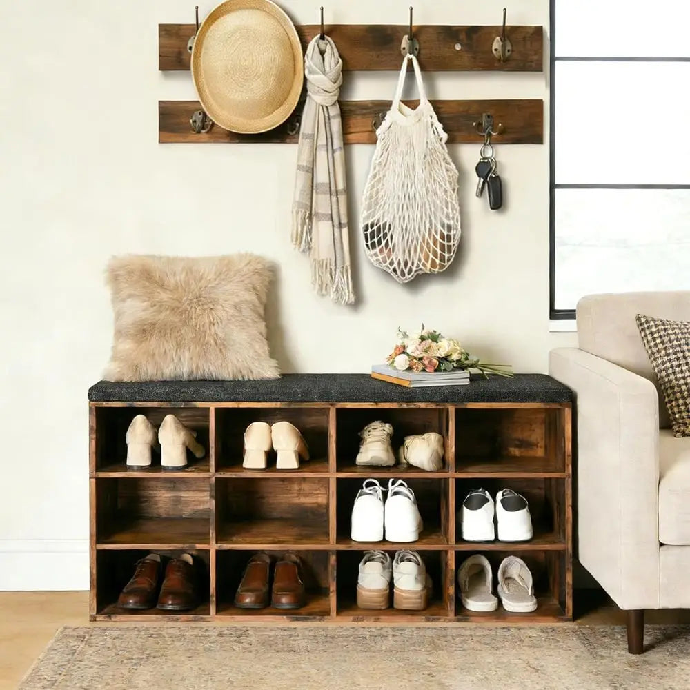 Entryway Shoe Storage Bench with Cushion