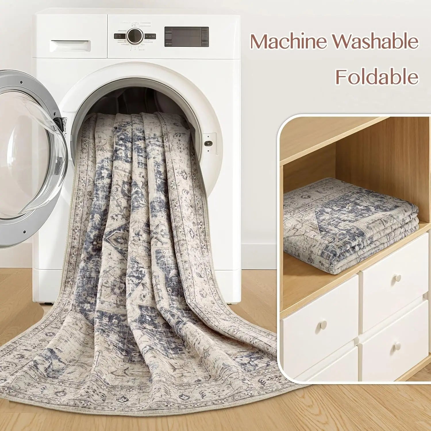 9x12 - Cream Blue Distressed Farmhouse Carpet