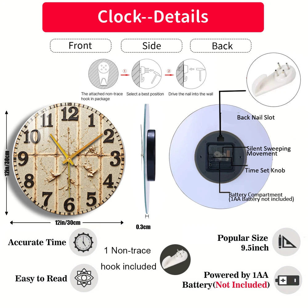 Tempered Glass Wall Clock Vintage
