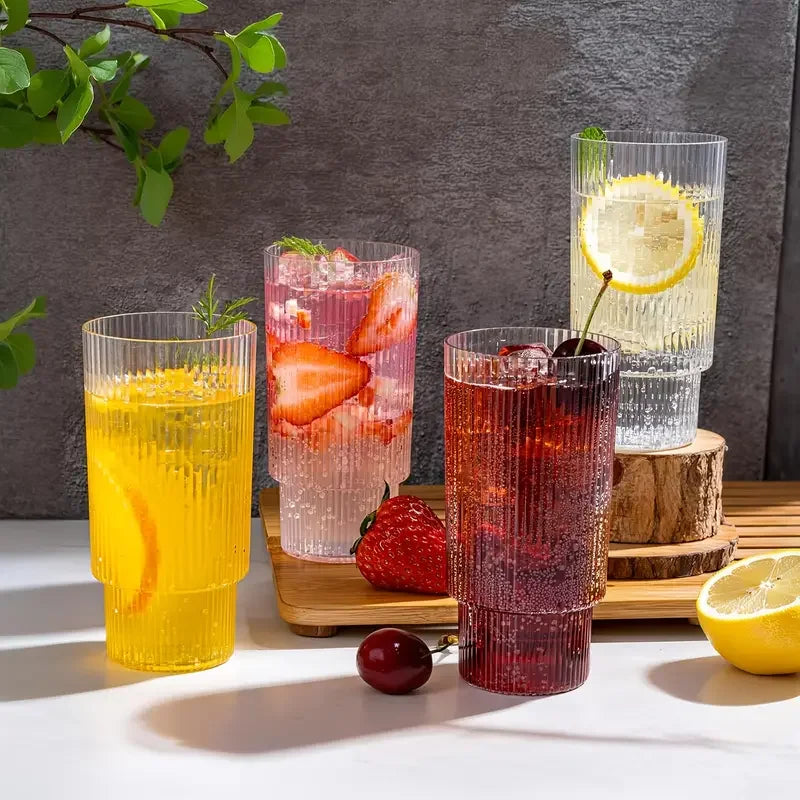Retro 13.53 oz Glass Cups Set of Six