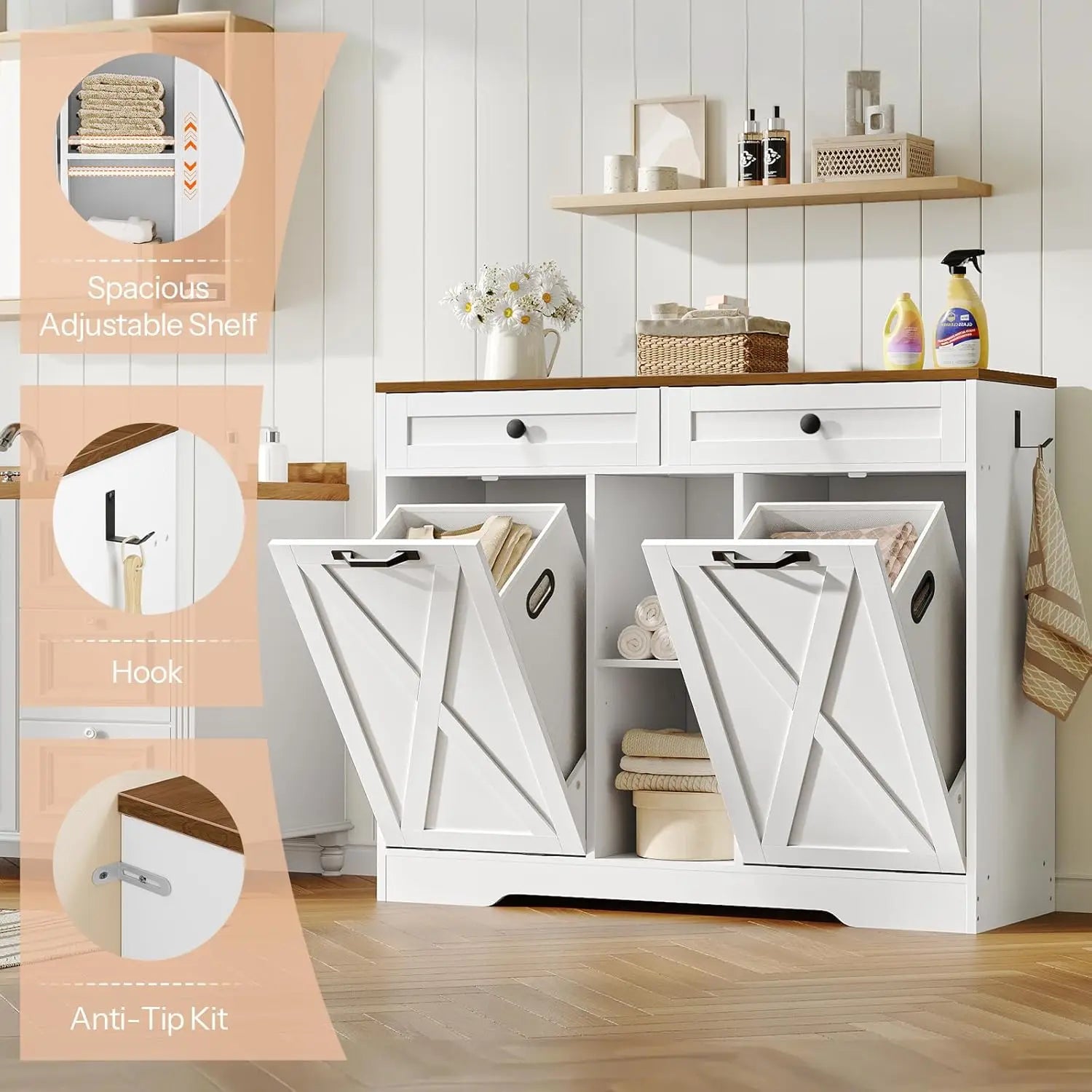 Double Tilt Out Laundry Hamper Cabinet