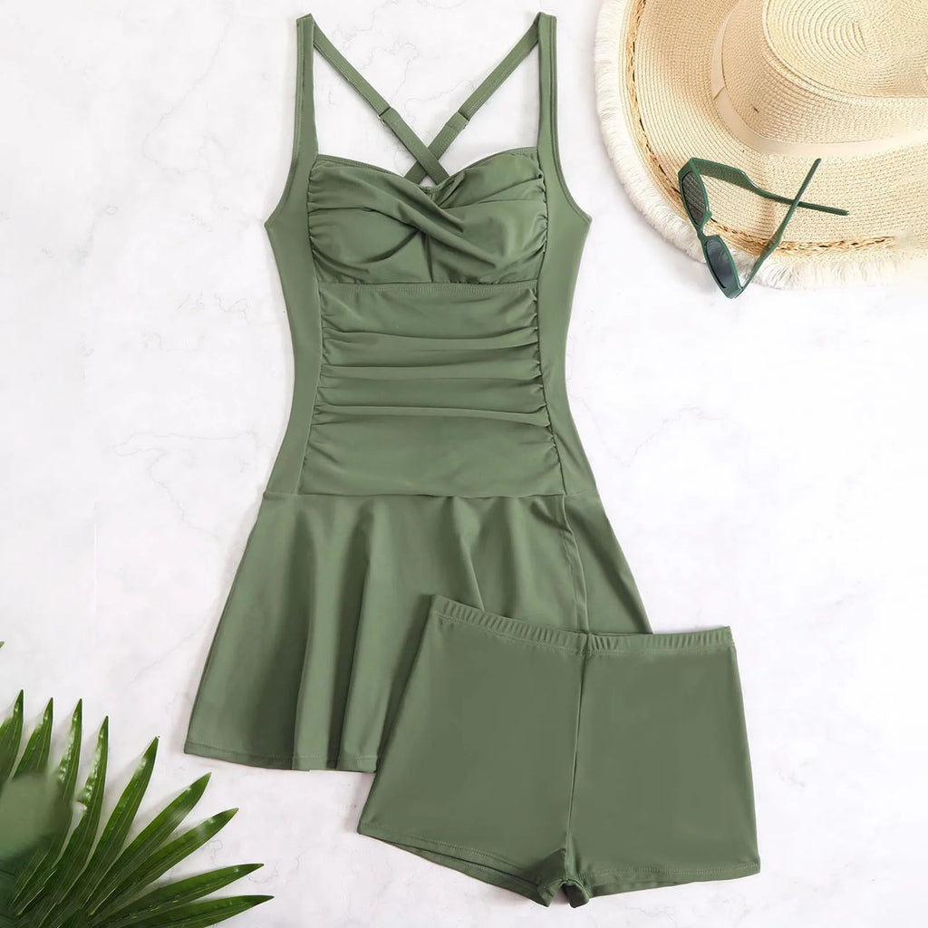 Tankini Pleated Swimsuit Set