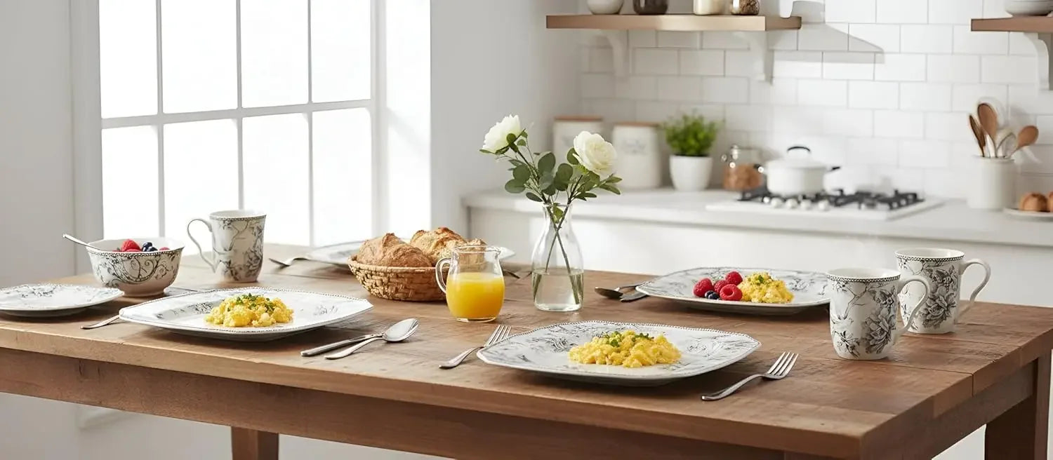 16-Piece Square Floral Dinnerware Set