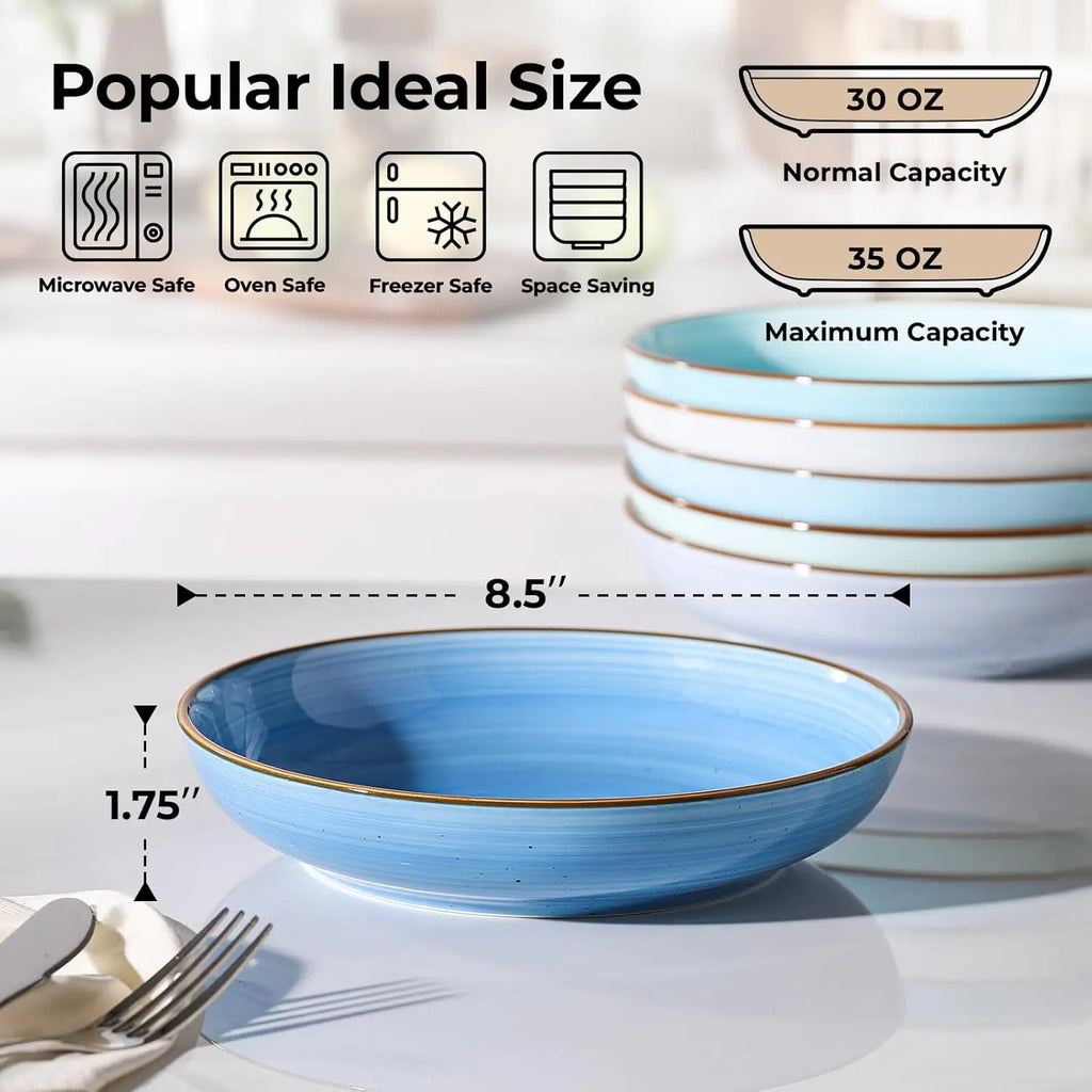 8.5'' Ceramic Pasta Bowls Set of 6