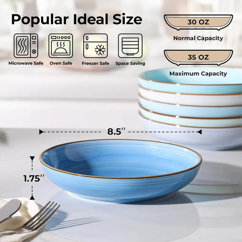 8.5'' Ceramic Pasta Bowls Set of 6