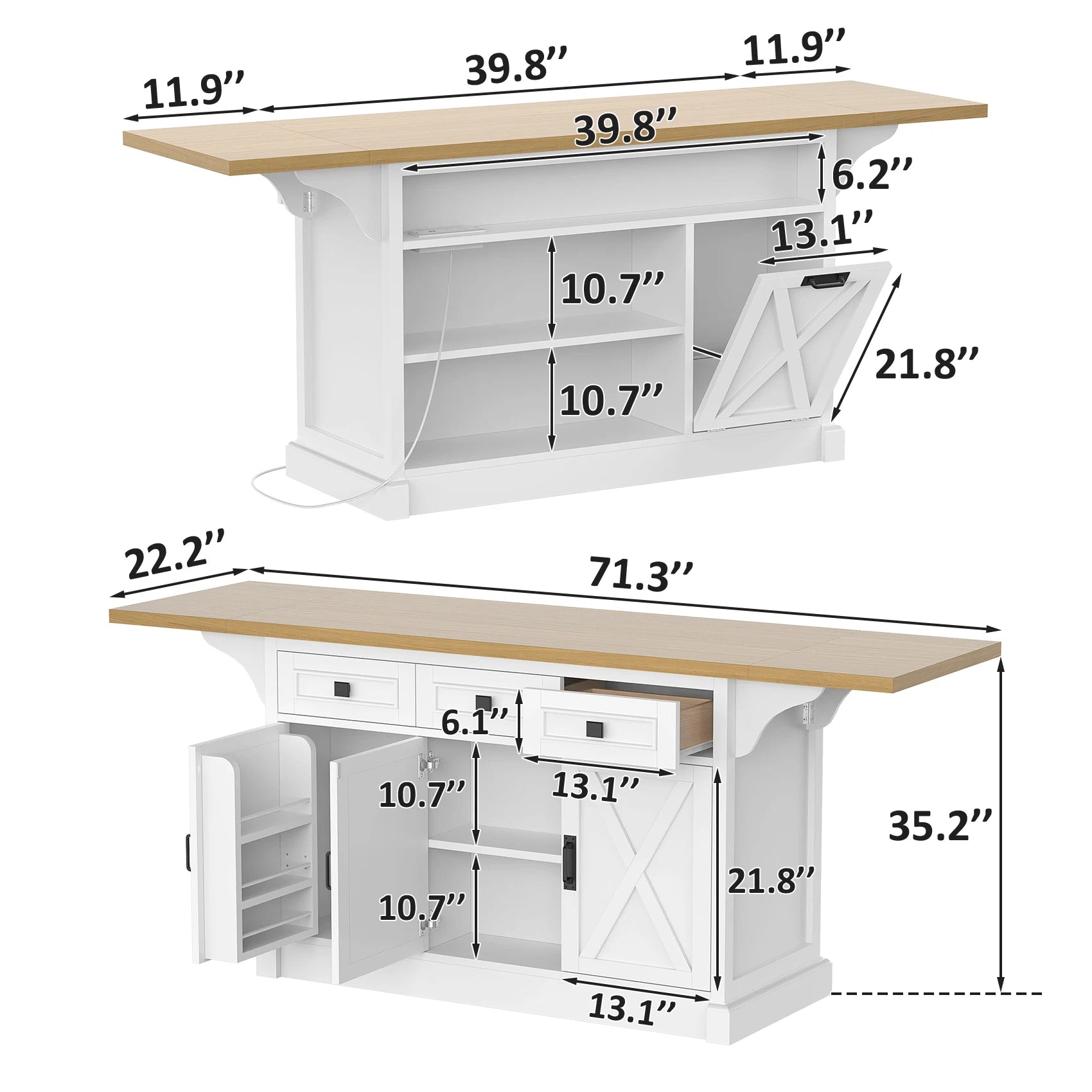 Large 73"  Kitchen Island
