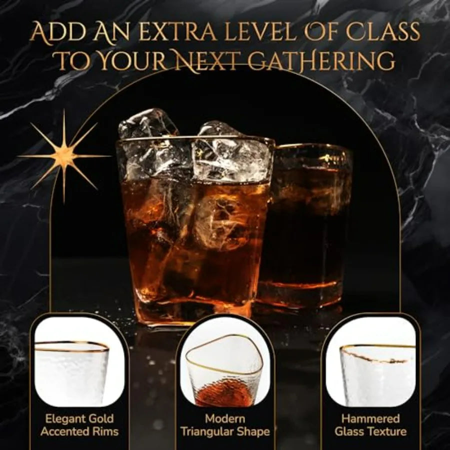Gold Rimmed  Lowball Glasses 10 oz Set of 4