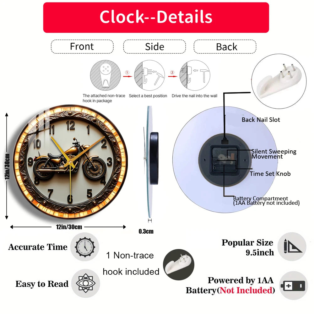 Tempered Glass Wall Clock Vintage
