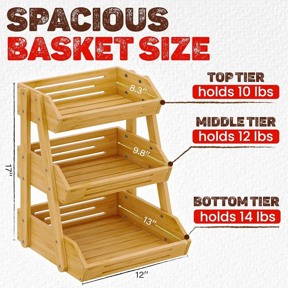 Enhanced 3-Tier Bamboo Fruit Stand
