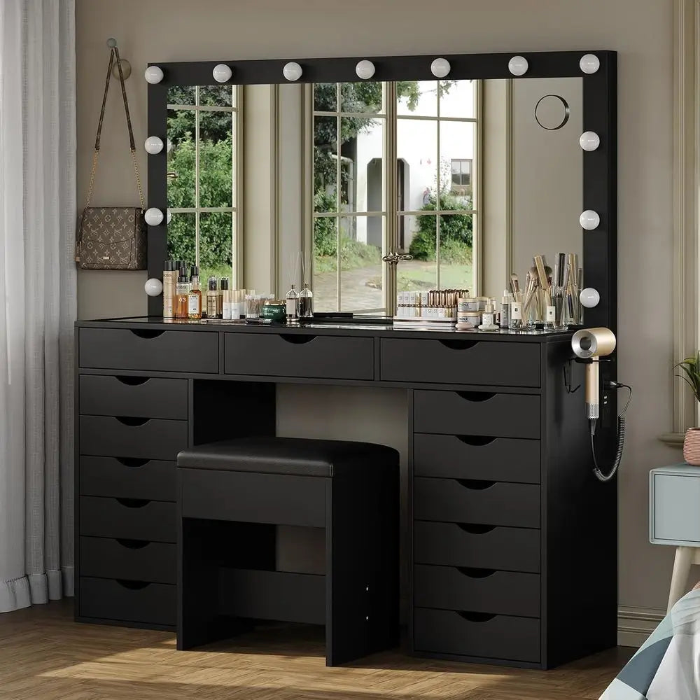 LED-Illuminated Makeup Desk Vanity