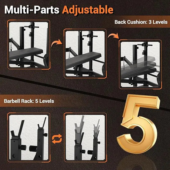 7 IN 1 Weight Bench Set with Squat Rack