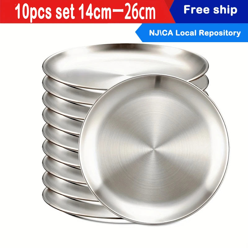 10pcs -  Stainless Steel Dinner Plates