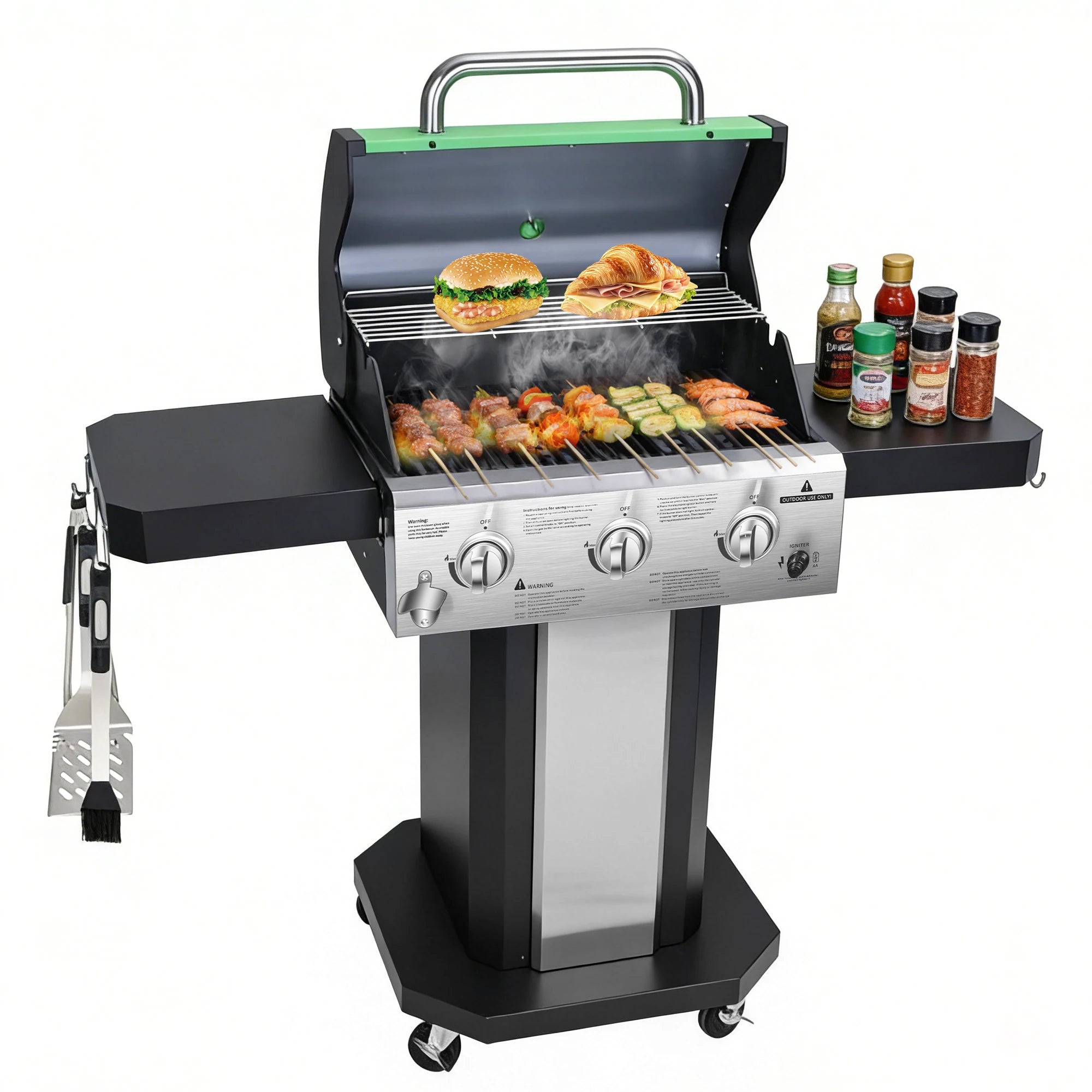3-Burner Propane Gas Grill with Warming Rack,