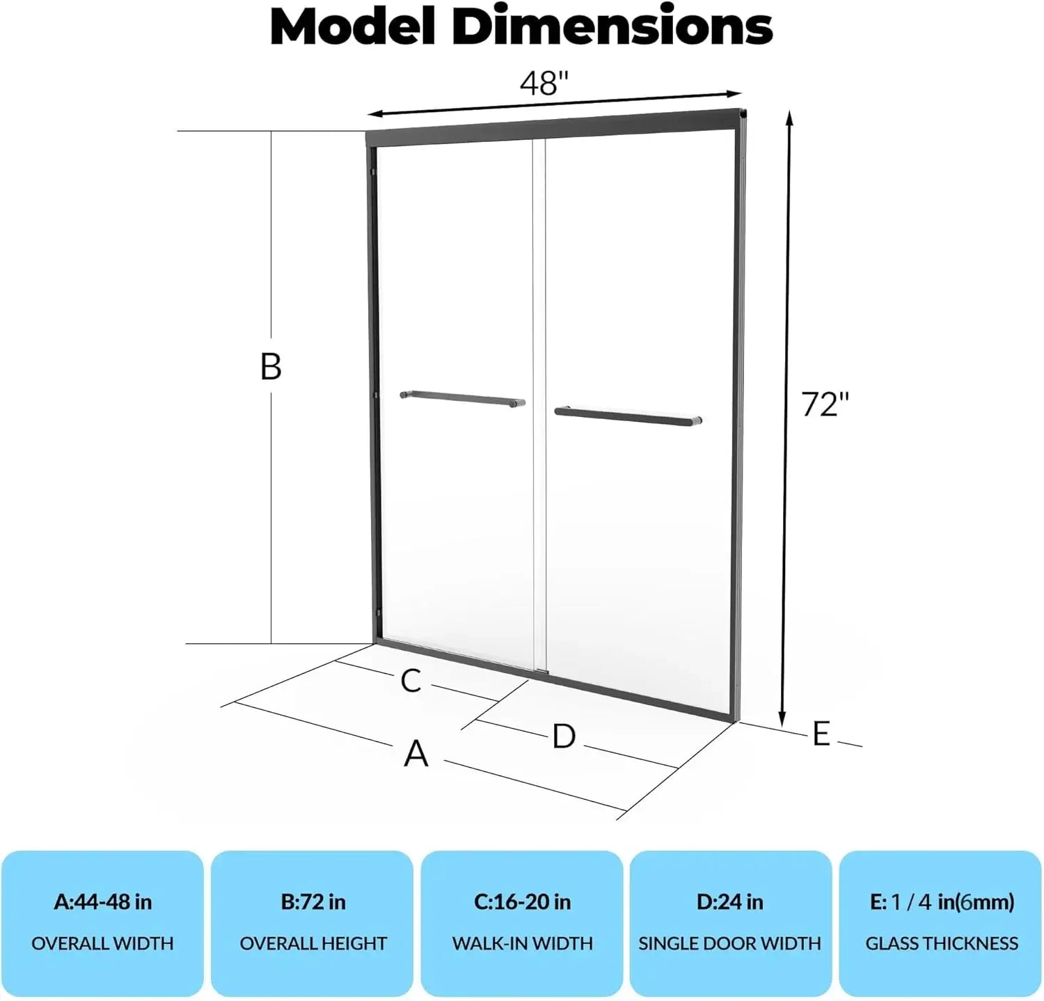 BestsellerSliding Shower Door, Aluminum Alloy Frame with 44-48" Adjustable Width x 72" Height, Features Double 6mm (1/4") Temper