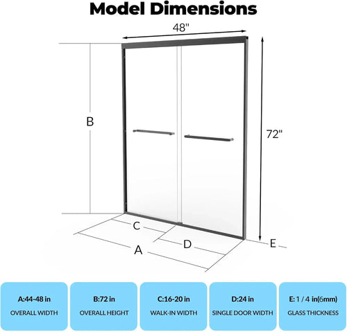 BestsellerSliding Shower Door, Aluminum Alloy Frame with 44-48" Adjustable Width x 72" Height, Features Double 6mm (1/4") Temper