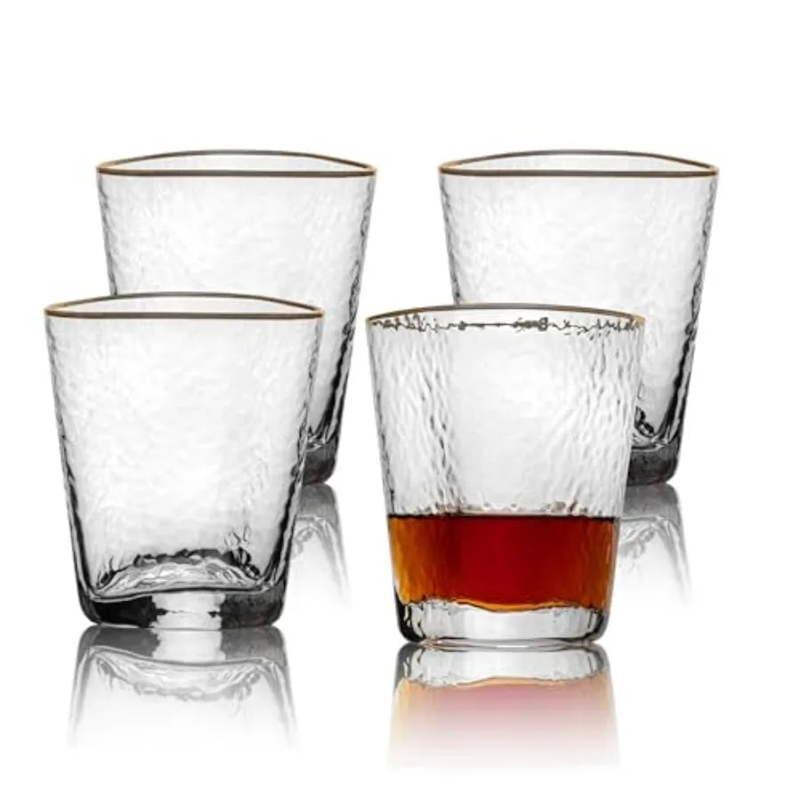 Gold Rimmed  Lowball Glasses 10 oz Set of 4