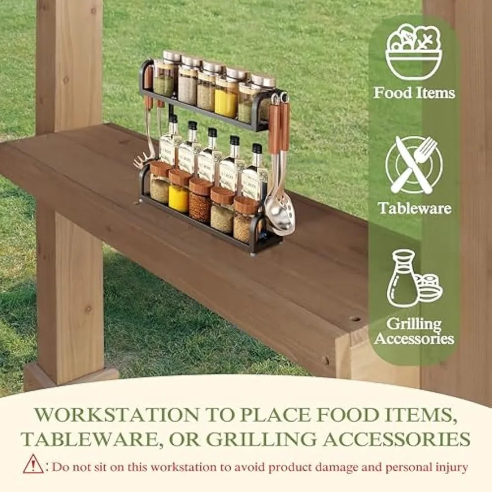 8' x 5' Wooden Grill Gazebo w / Sloping Metal Roof