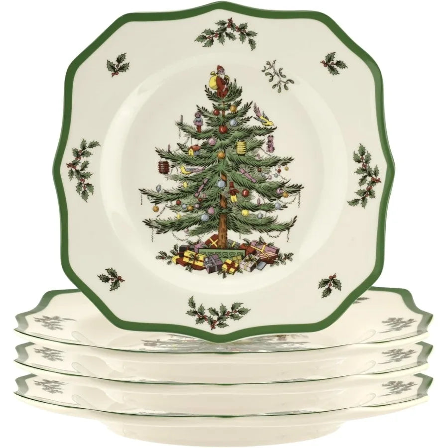 Christmas Tree Scalloped Dinner Plate Set of 4