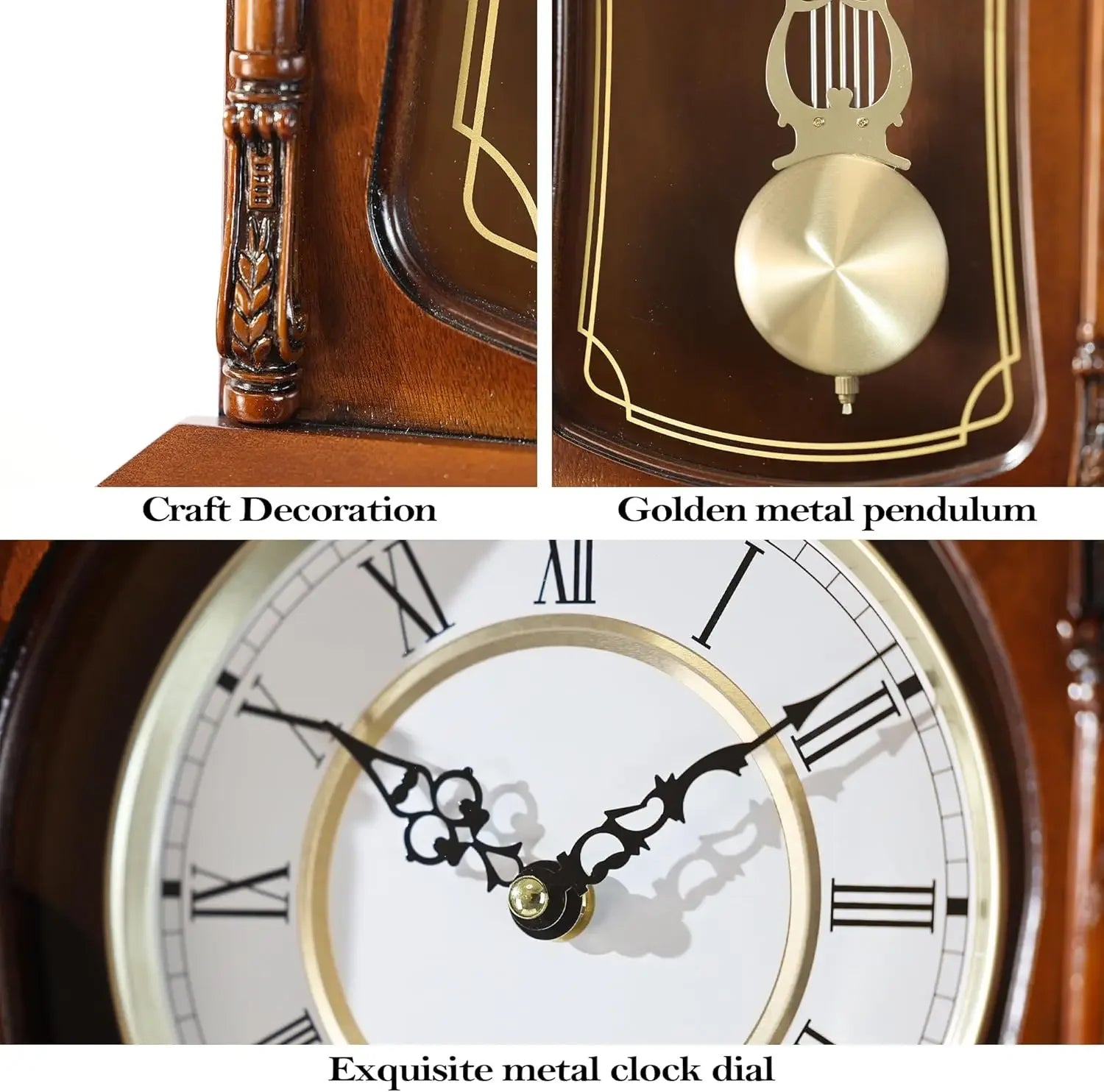 Grandfather Vintage Wall Clock with Pendulum and Chime