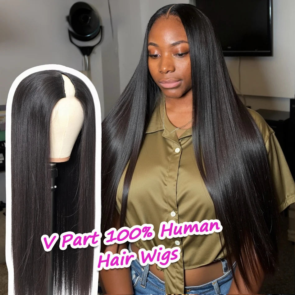 V Part Wigs Human Hair 100% Straight Human Hair Wigs