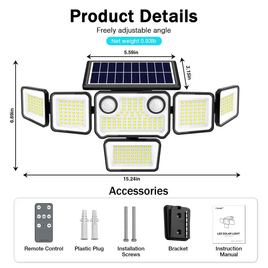 6 Heads Solar Flood Lights w/ 2 Motion Sensor