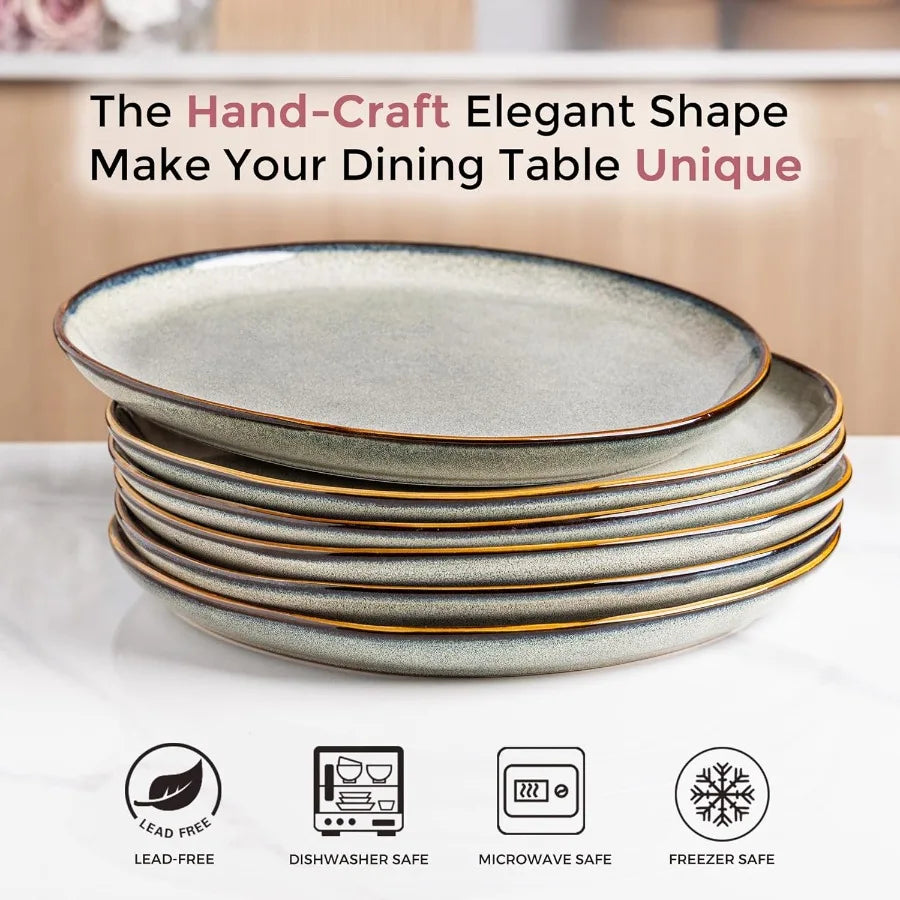Set Of 6 Stoneware Dinner Plates