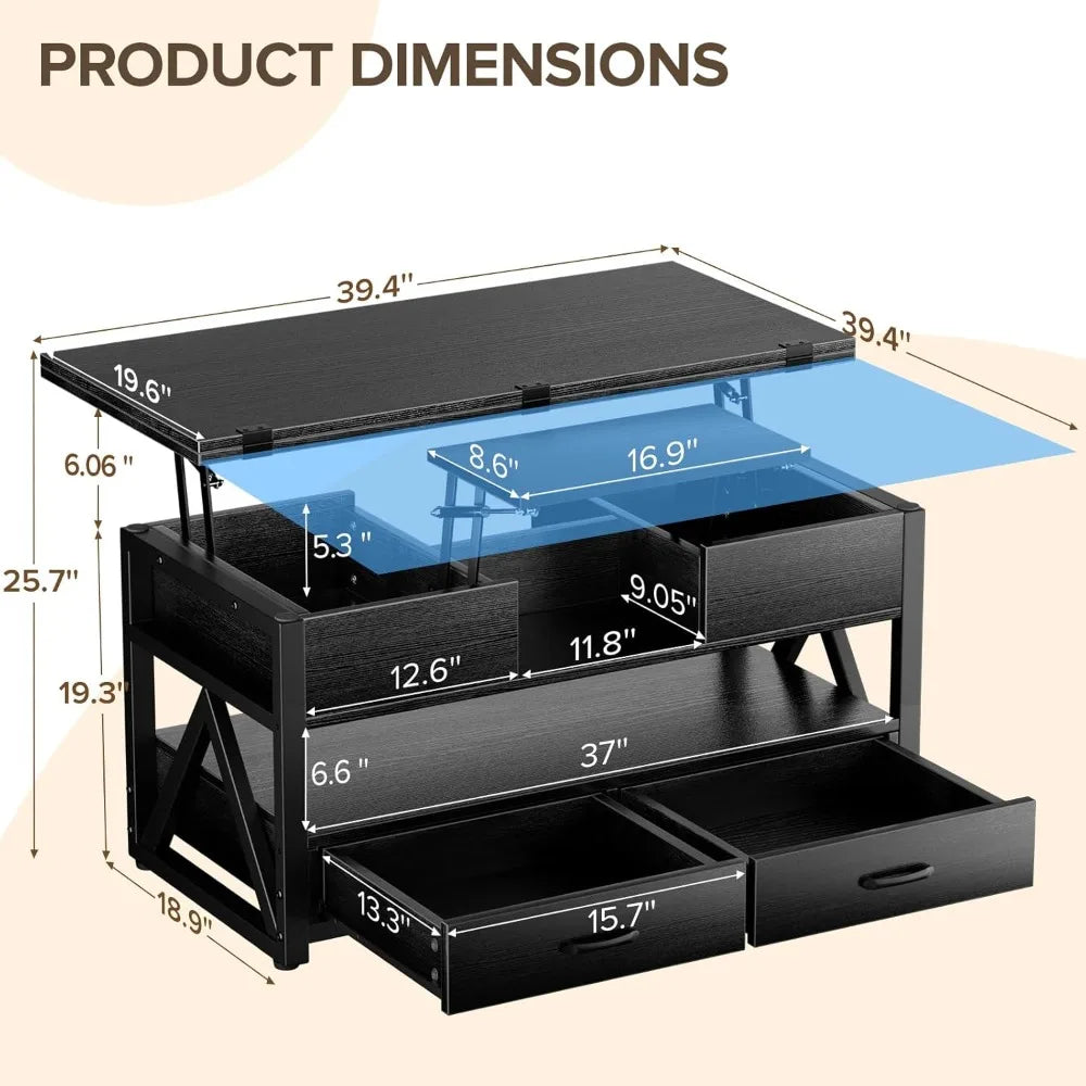 40" Lift Top Coffee Table with Storage Drawers