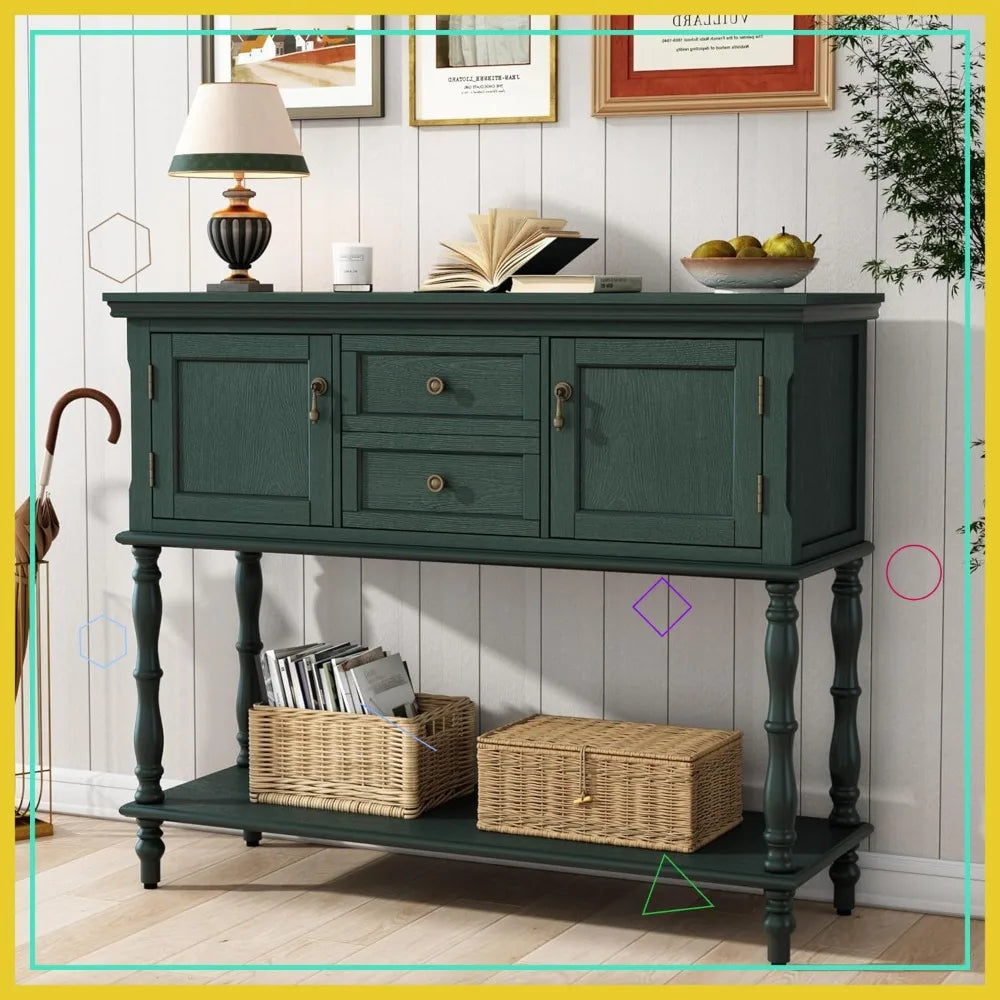 Retro Console Table with 2 Drawers & Cabinets