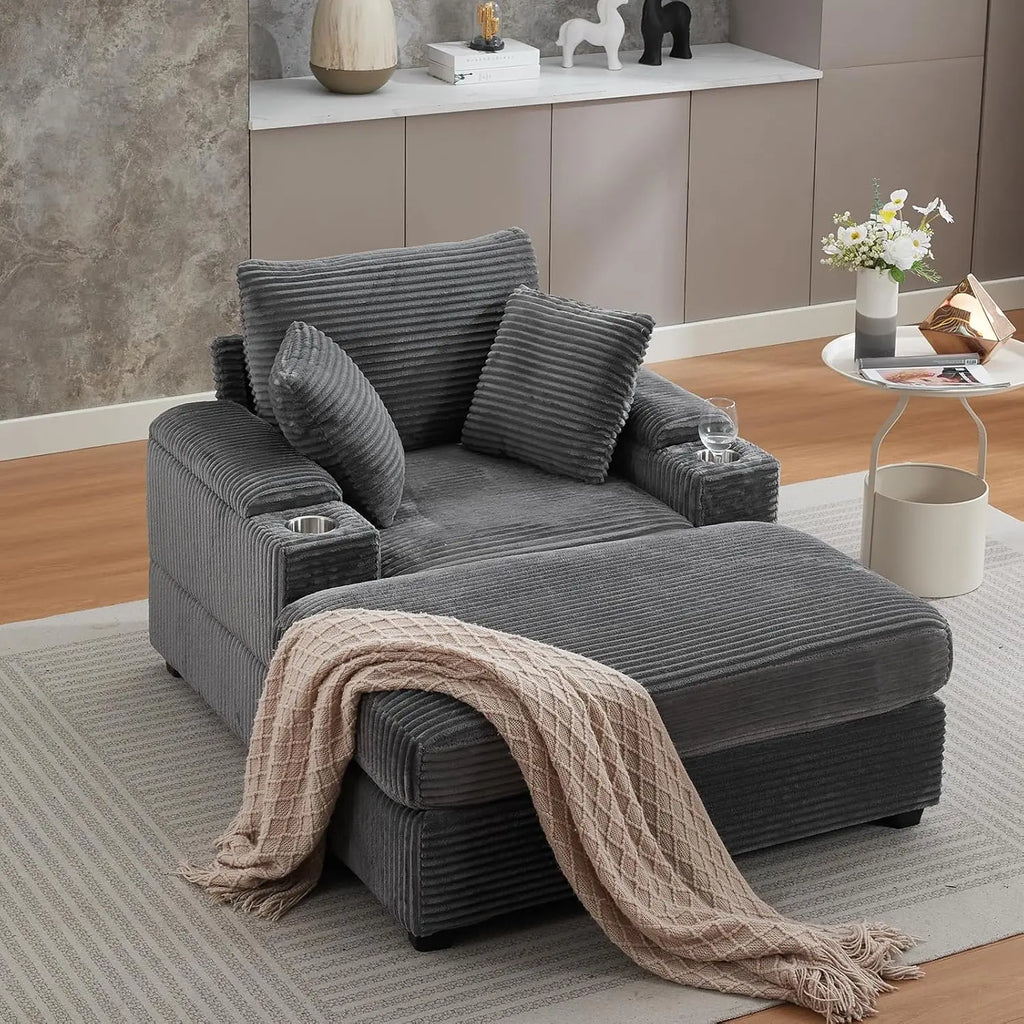 Oversized Double Chaise Lounge with Ottomans