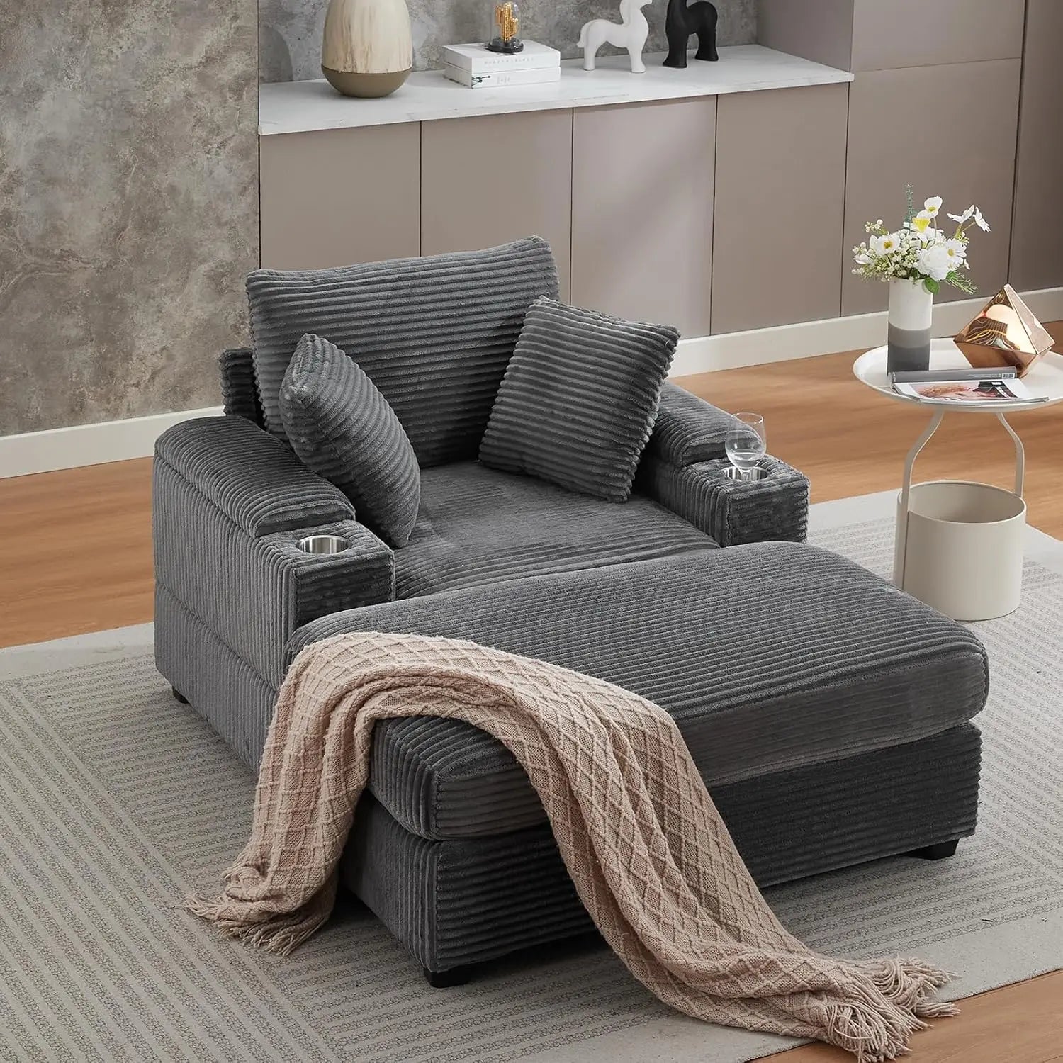 Oversized Double Chaise Lounge with Ottomans