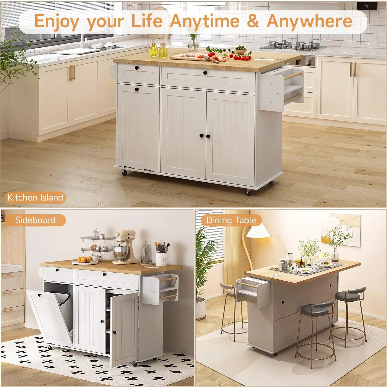 60" Mobile Kitchen Islands Rolling