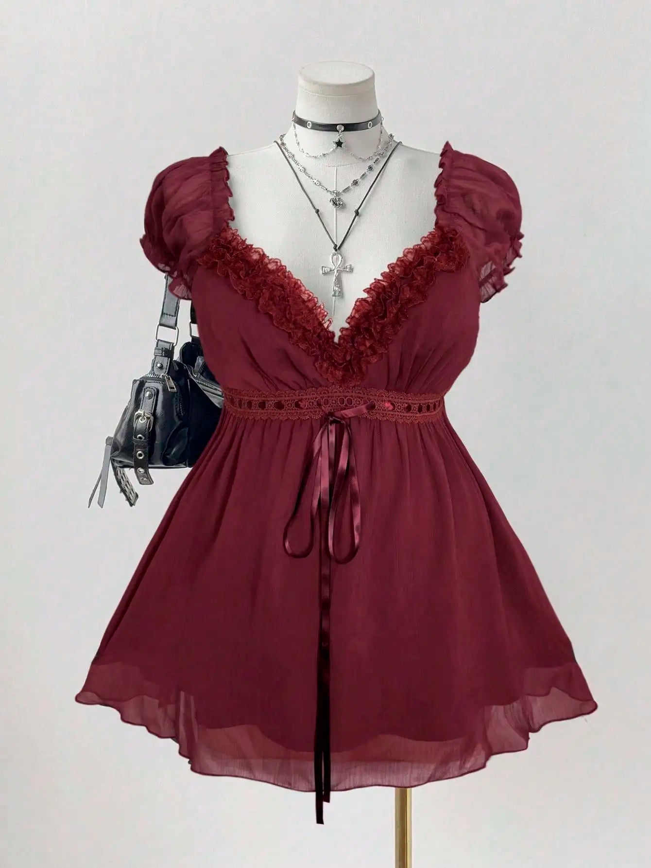 Plus Size Gothic Lace Trim V-Neck