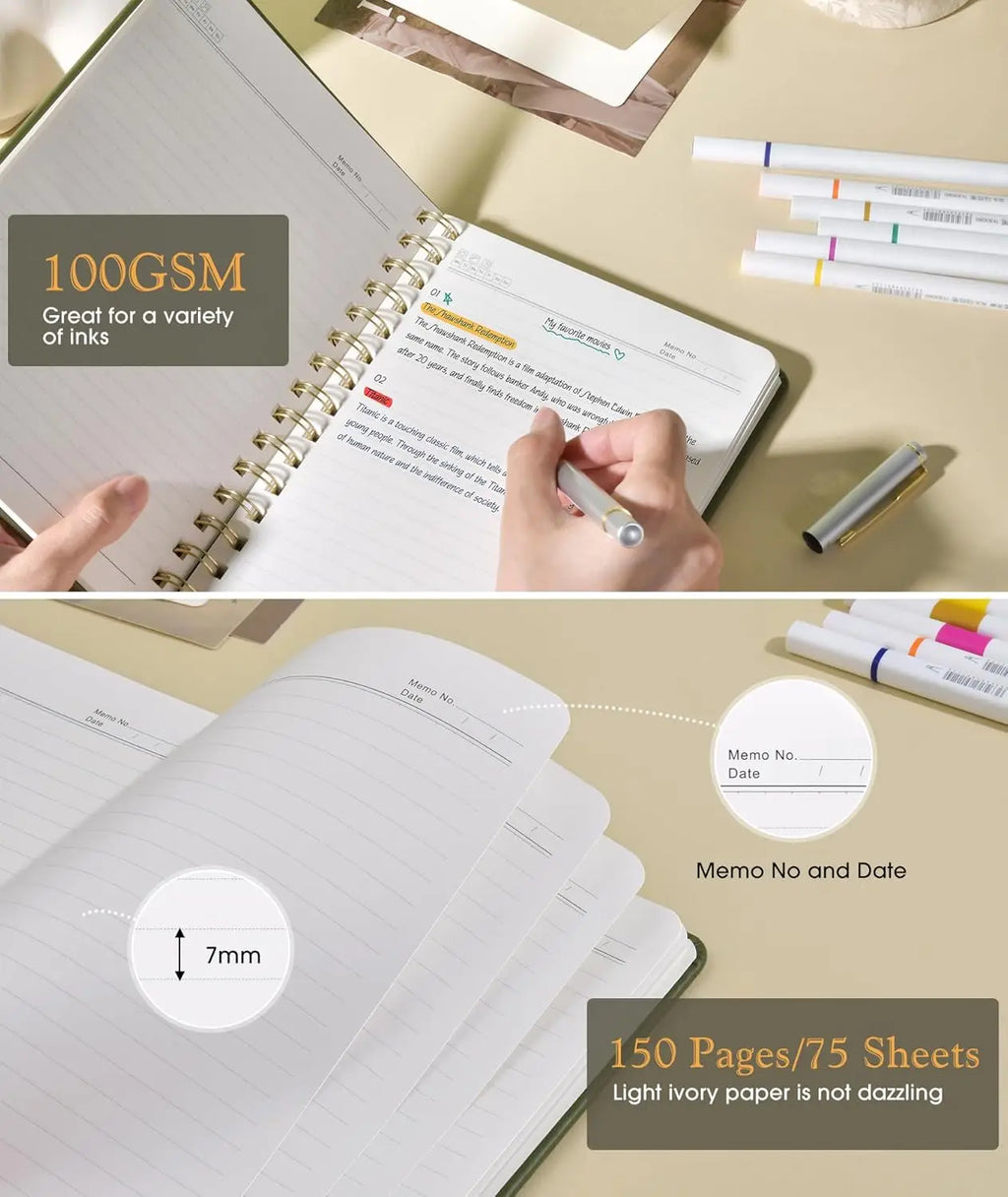 Hardcover Spiral Journal Notebook,