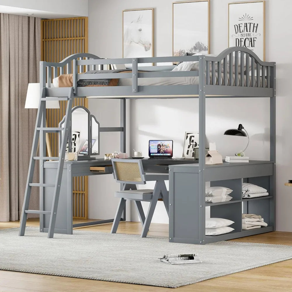 Full Size Loft Bed with U-Shaped Desk