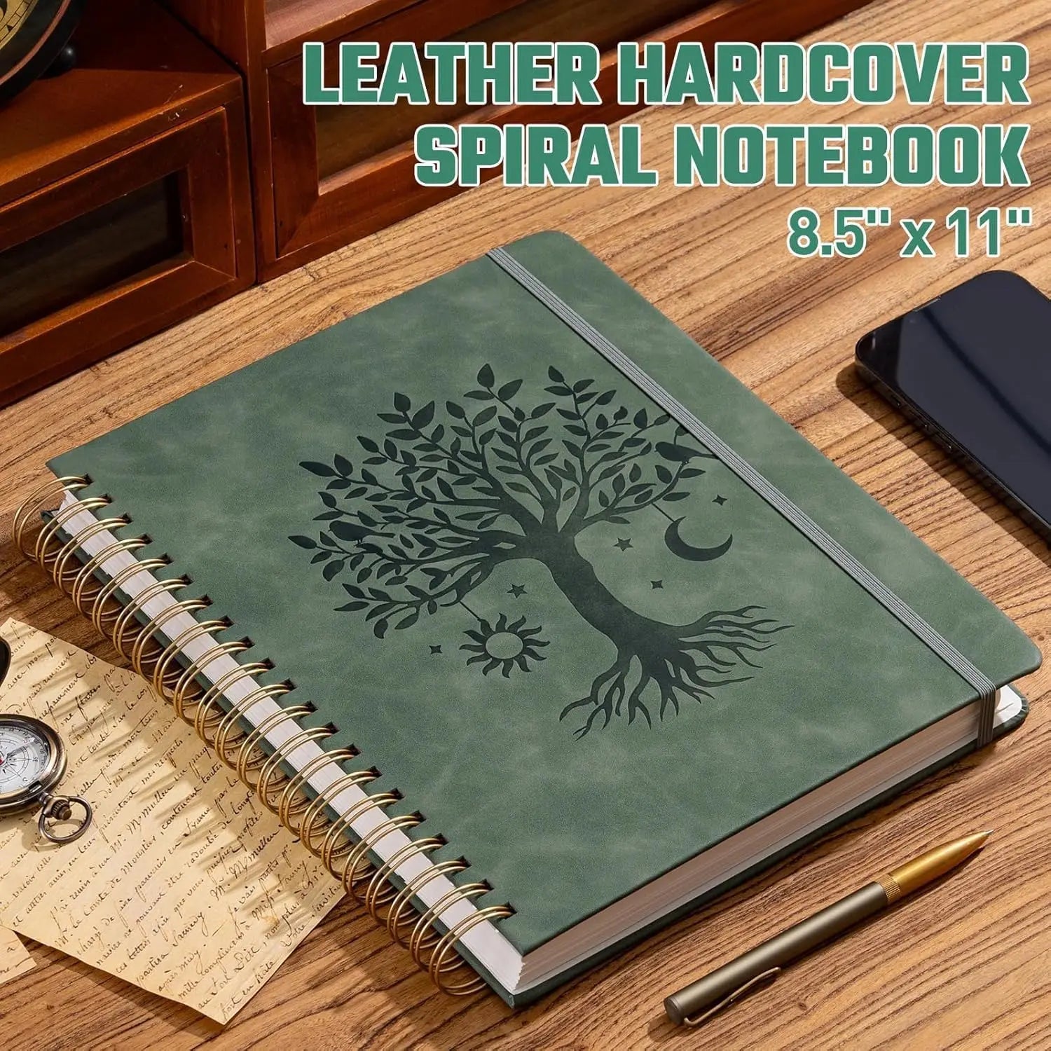 Leather Hardcover Spiral Notebook 8.5x11