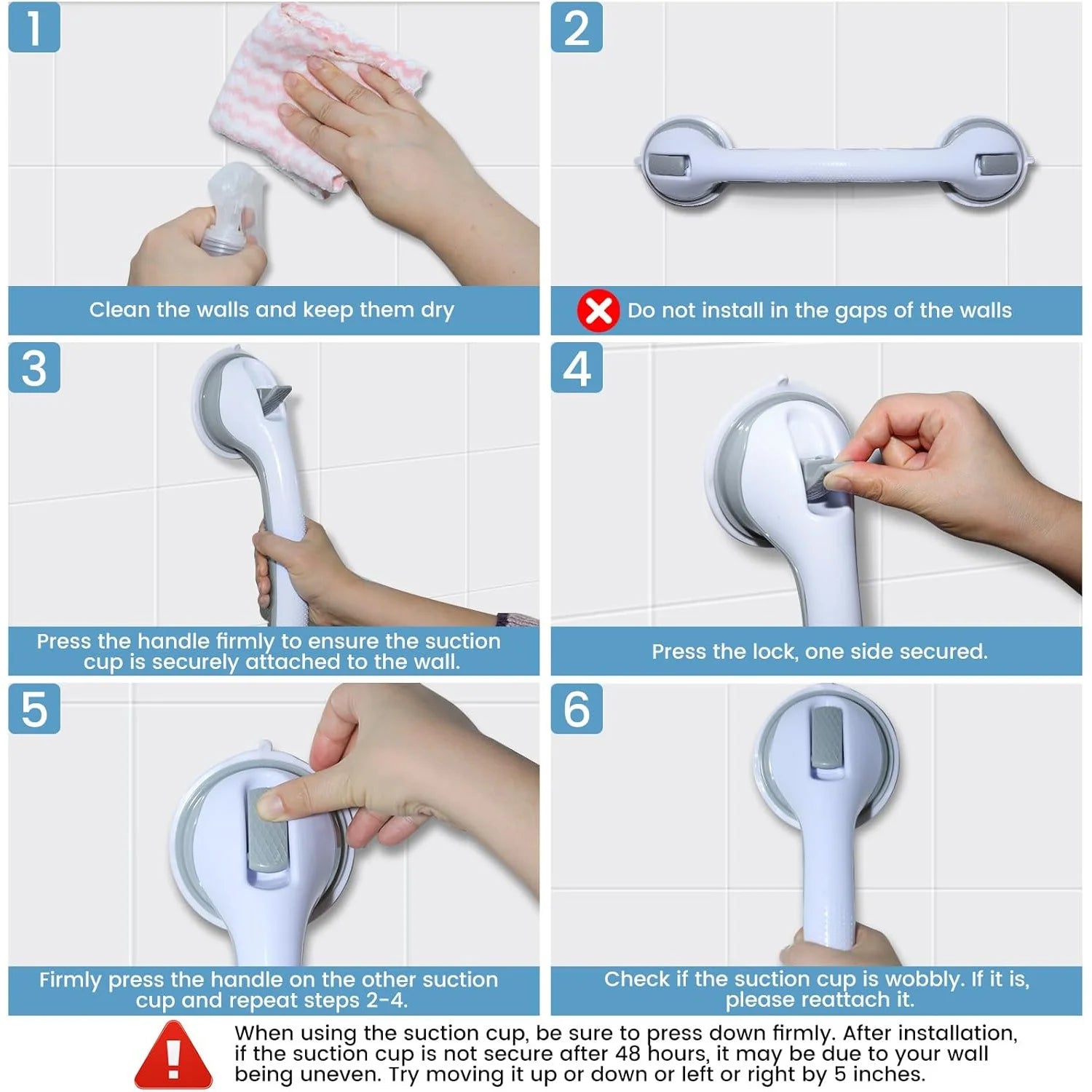 2-Pack Suction Bathroom Handrail