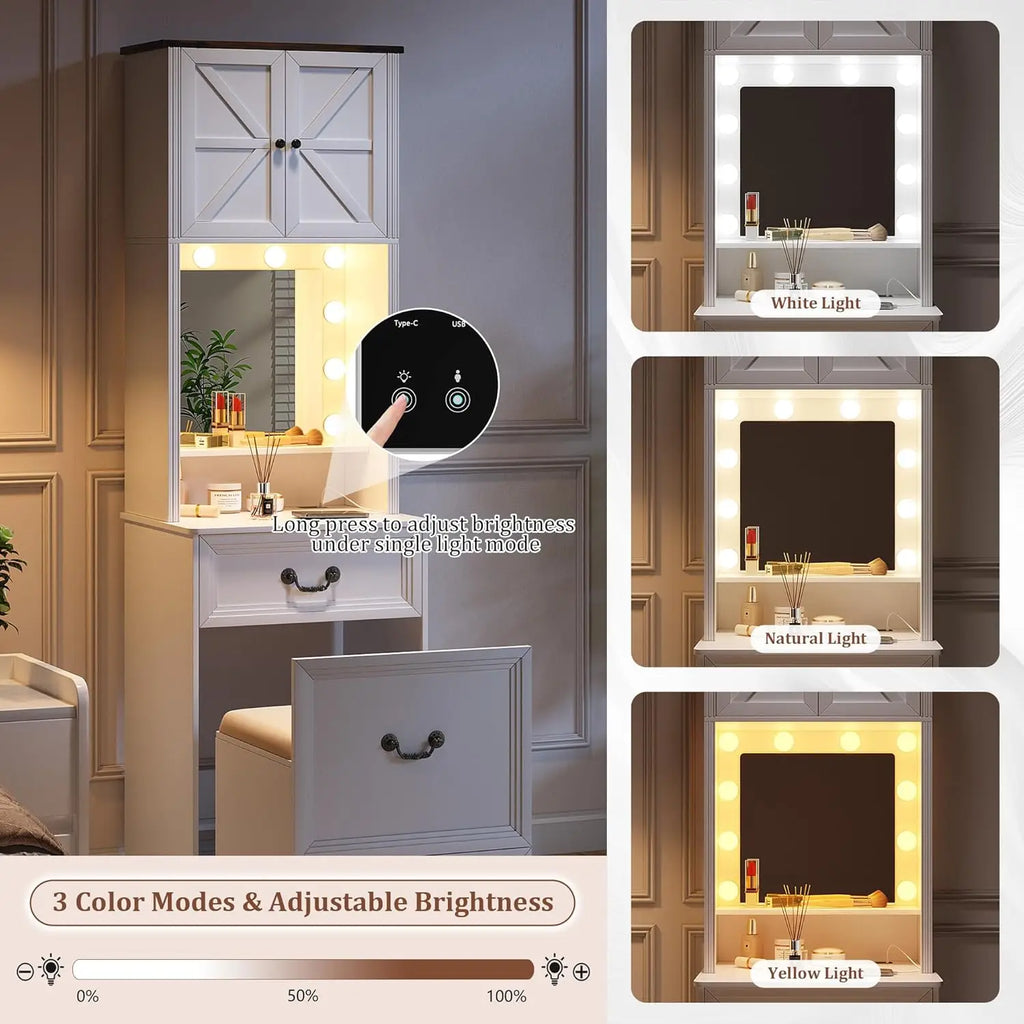 Compact Vanity with Mirror and Lights