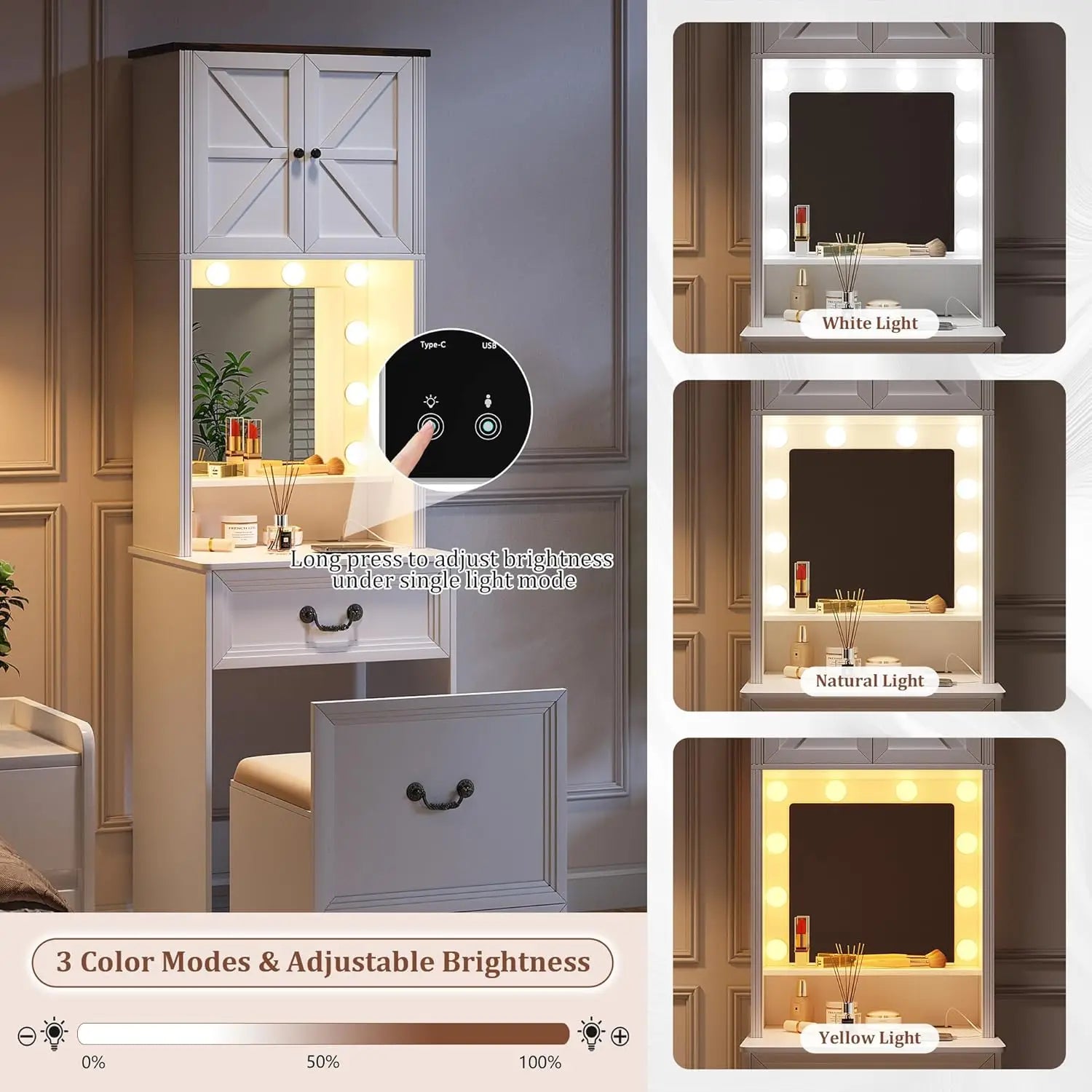 Compact Vanity with Mirror and Lights