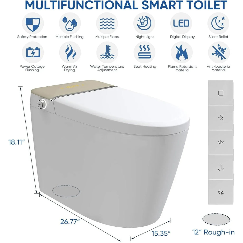 Smart Toilet, Elongated One Piece Bidet Toilet
