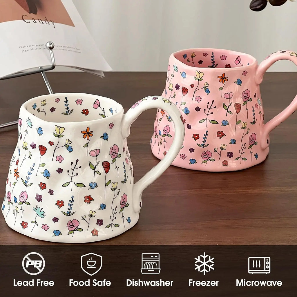 Large Ceramic Cute Flower  Handmade Coffee Mug 20oz
