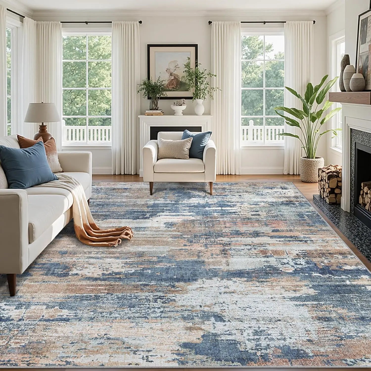 Large 9x12 Area Rug with Non-Slip Backing
