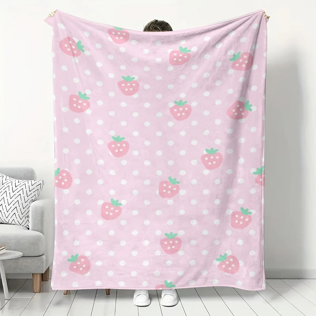 Pink Strawberry Flannel Blanket