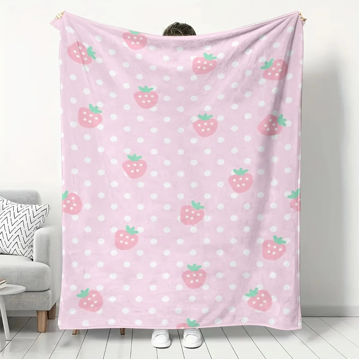 Pink Strawberry Flannel Blanket