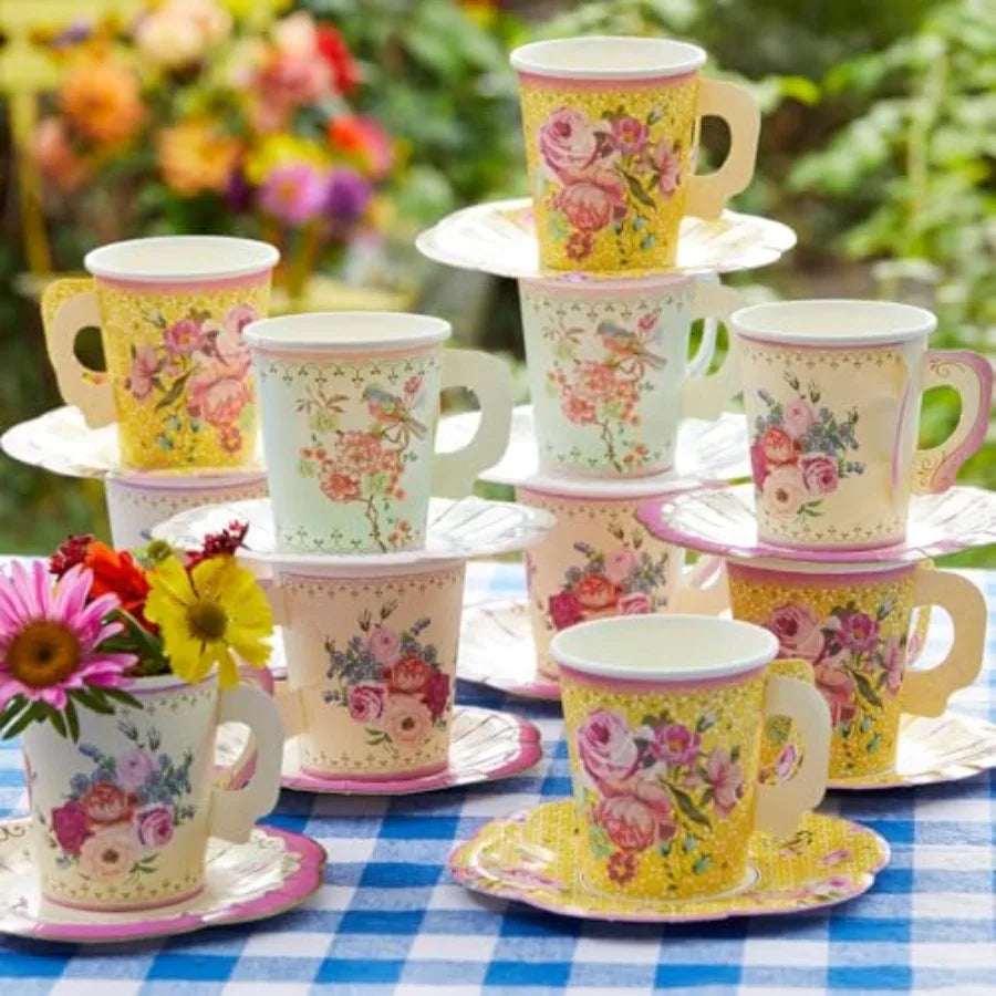 Vintage Paper Floral  Tea Cups & Saucer Set