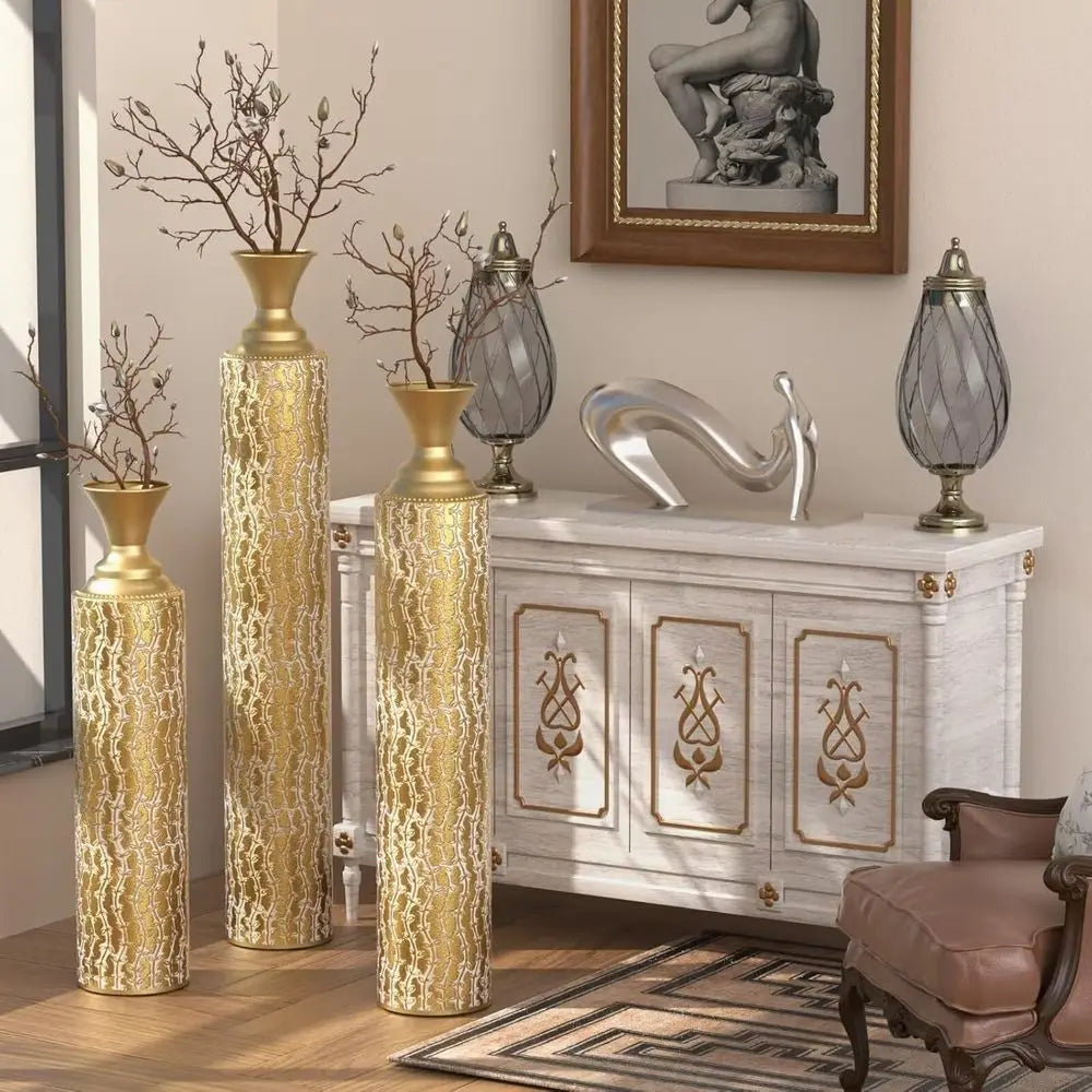 Set of 3 Extra Large Tall Metal Floor Vases