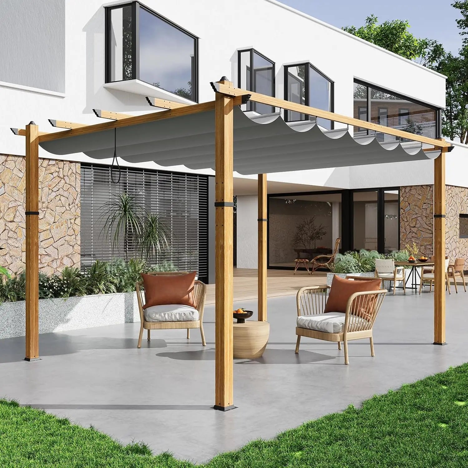 10 x 13 ft Wood Pergola w / Waterproof Canopy
