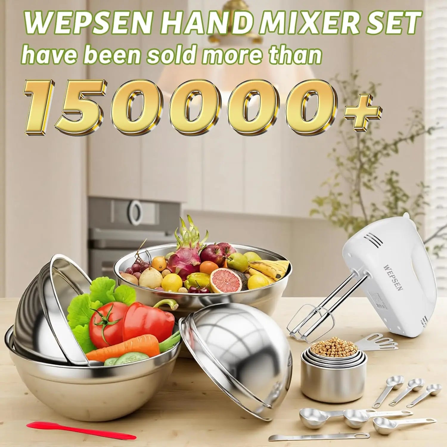 5-Speed Electric Hand Mixer with 4 Nesting Bowls