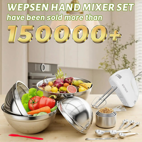 5-Speed Electric Hand Mixer with 4 Nesting Bowls